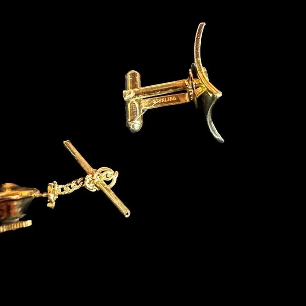 Vintage gold finish sterling silver Cufflinks and tie stud